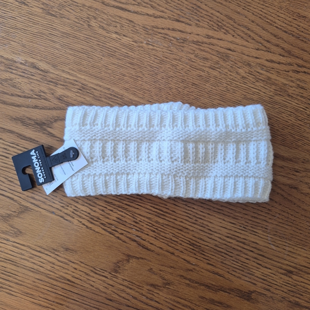 Sonoma Cream Whitw Knit Headband With Soft Faux  Fur Linning
